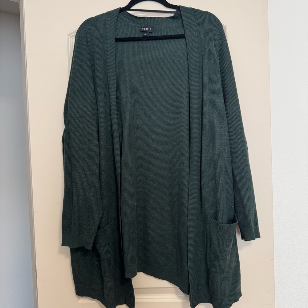 Forest Green Open Front Cardigan Sweater